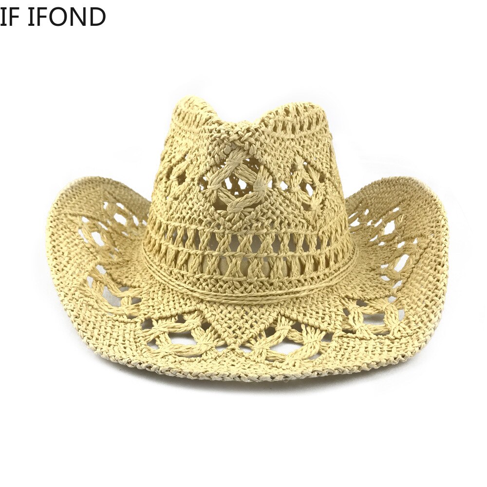 Summer Western Cowboy Straw Hollow Hat Hand Made Beach Felt Sunhats Party Cap Casual Panama Cowgirl Jazz Sun Hat