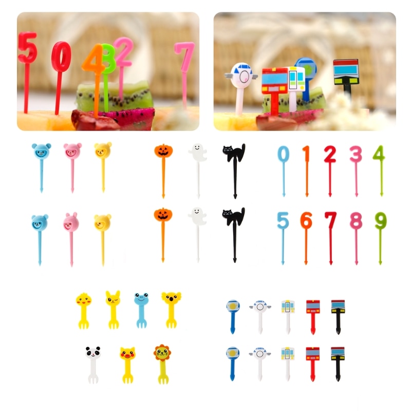 Mini Tenedor de fruta de granja de animales marinos para niños, palillo de dientes de dibujos animados, decoración de , 6/10 unids/paquete