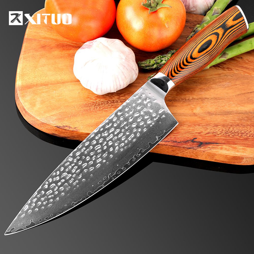 Xituo 7 + 8 "Inch Japanse Keuken Messen Damascus Staal Gesmeed Koksmes Houten Handvat Japan Staal Santoku Cleaver utility Messen: Slaughter knife