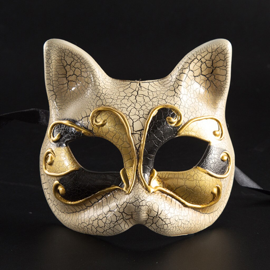 Máscara de disfraces de niños Vintage veneciano a cuadros Musical Mardi gato máscara mascarada Halloween decoración Halloween: BK