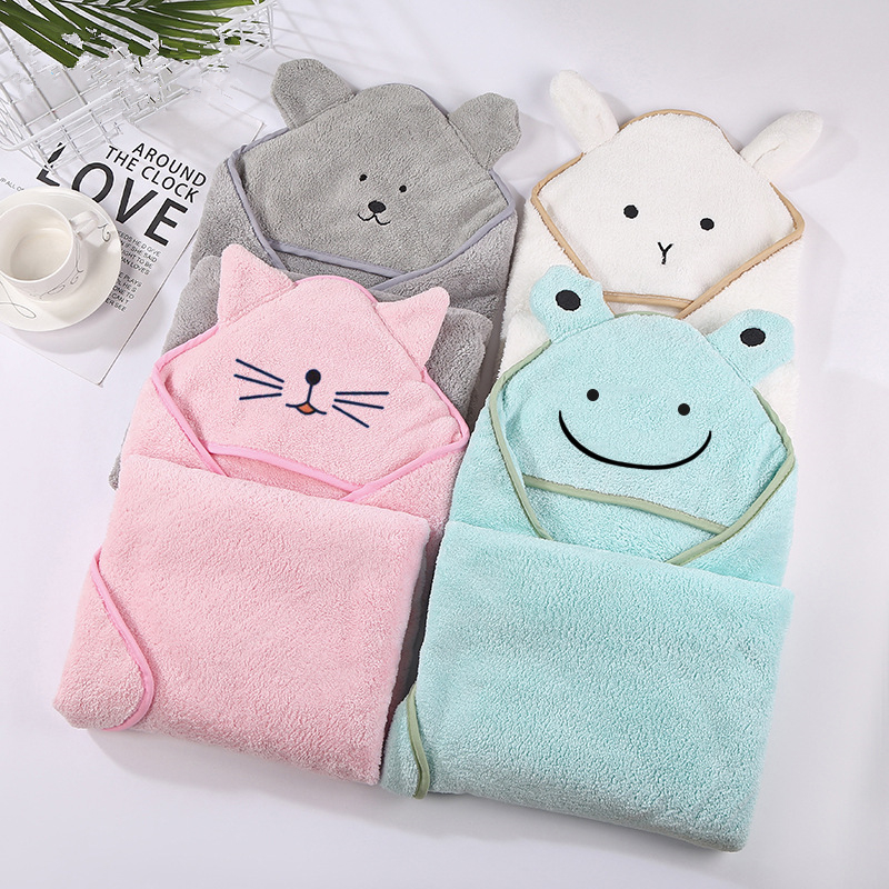 Baby Bad Handdoek 90*90Cm Baby Handdoek Pasgeboren Met Kap Cartoon Coral Fleece Zuigeling Handdoeken Deken Pasgeboren Baby badjas Baby