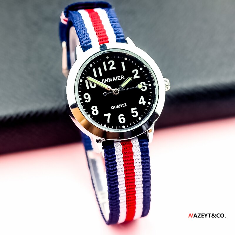 simple boys and girls learn to time number quartz watch kids luminous hands tutor nylon sports Dibujos de reloj: mix red black