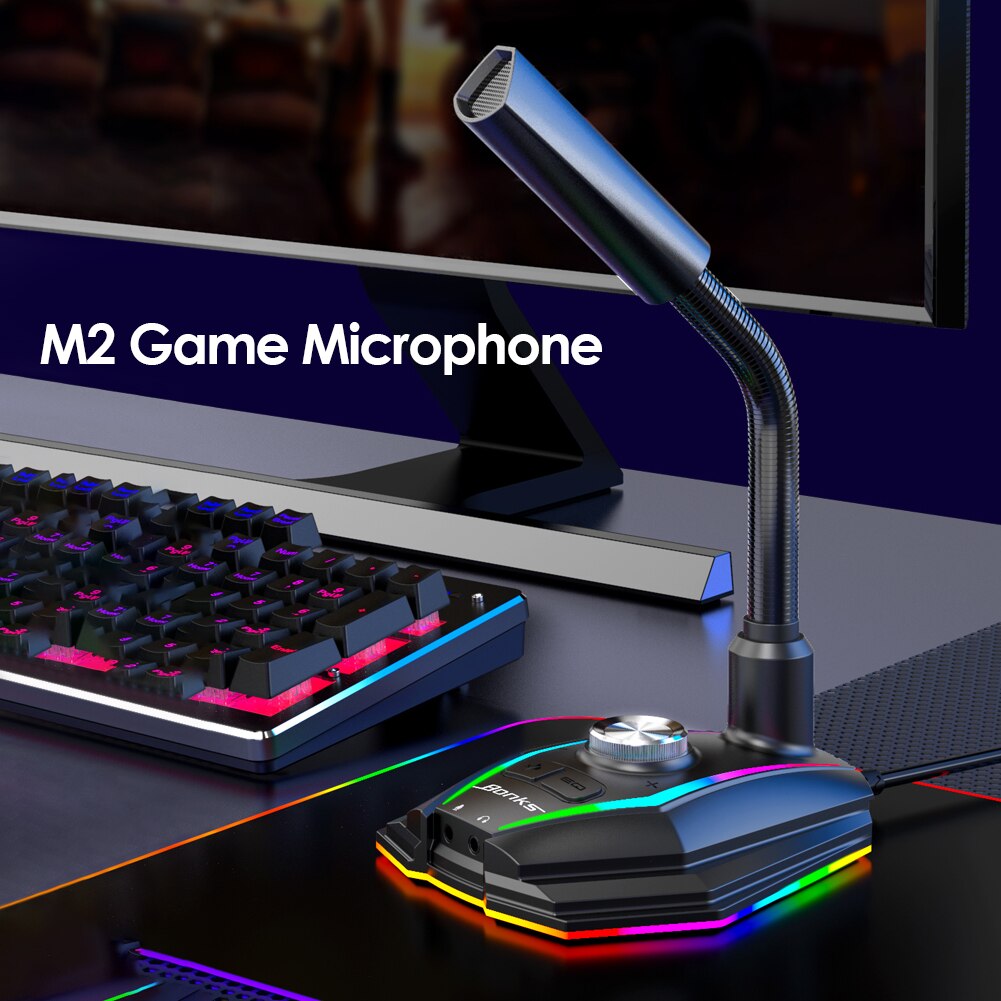 USB Sound Card RGB Microphone Computer Gaming Mic With Speaker Headset Jack Free Drive Noise Reduction 360° Rotate HD Receiver