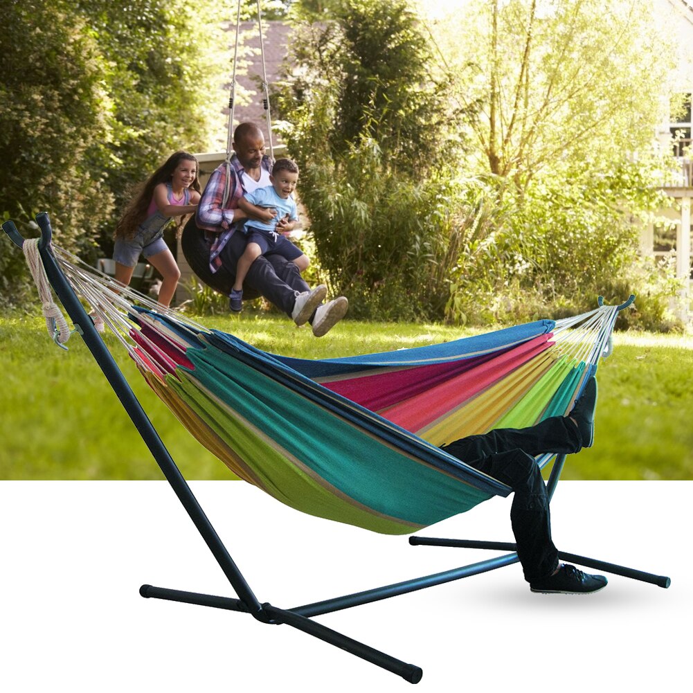 Canvas Hammock Thicken Leisure Stripe Double Single People Hanging Swing Bed Camping Hiking Swing Canvas Stripe Hammock