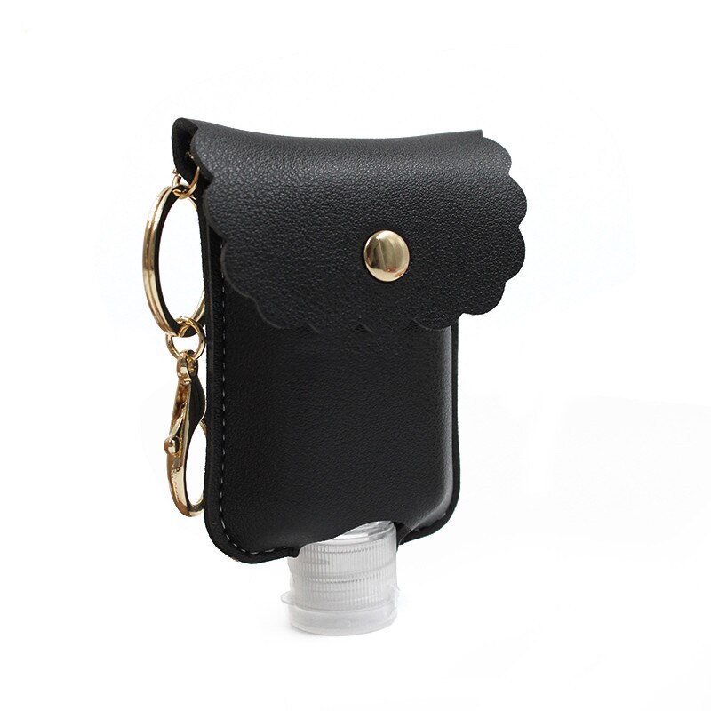 Portable Squeeze Bottle Empty Leakproof Plastic Travel Bottle With Leather Keychain Holder For Hand Sanitizer Container Tool: Light Green