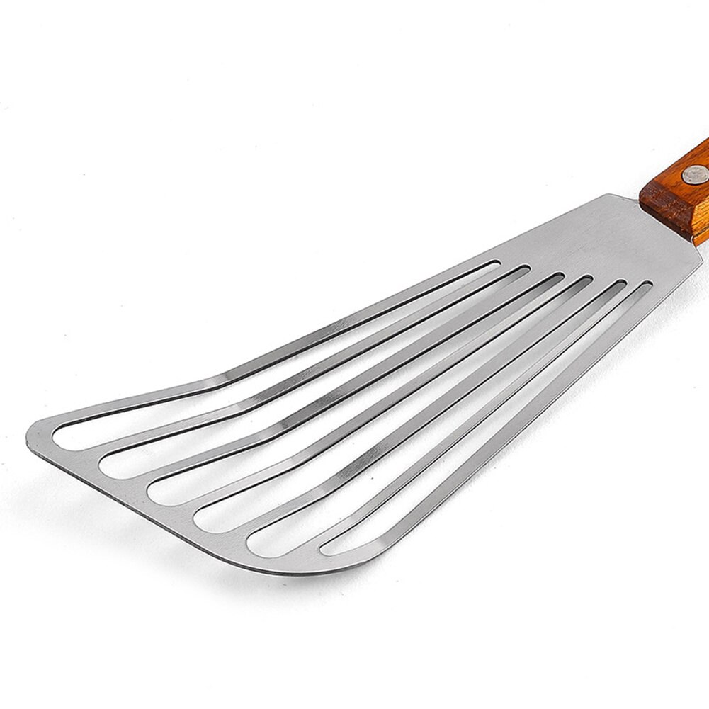 Halkfritt rostfritt stål stekspatel läckande spade fiskskiva köksredskap trä halkfri rostskydd perfekt för vardagligt bruk