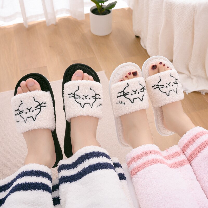 Män tofflor flip flops höst vinter skor tecknad katt plattform manliga rutschkanor halkfria lägenheter inomhus bekväma