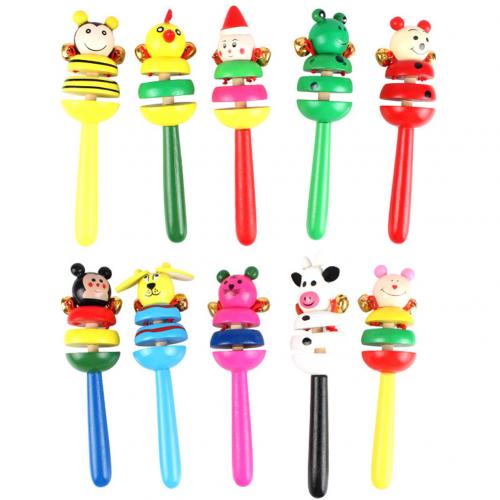 Houten Cartoon Konijn Kikker Dier Rammelaar Handheld Bel Muzikale Kinderen Speelgoed Baby Niet Giftig Safe Animal Vorm Ring/Bed Bel Speelgoed: Default Title