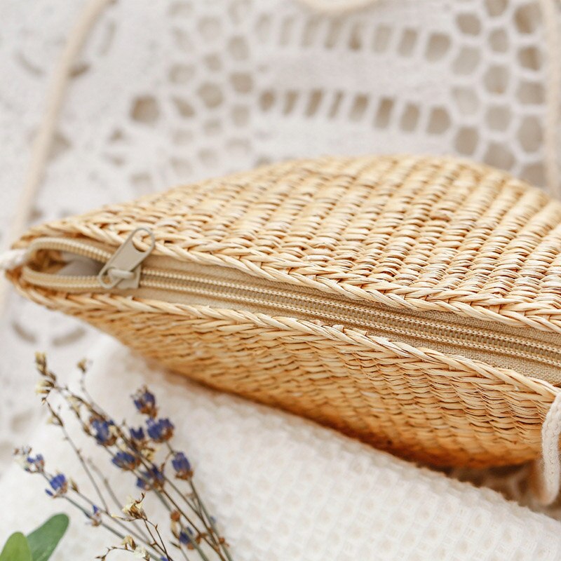 Bolsos de paja para mujer y niña, bolso de hombro tipo bandolera con cremallera, tejido Vintage para viaje y playa,