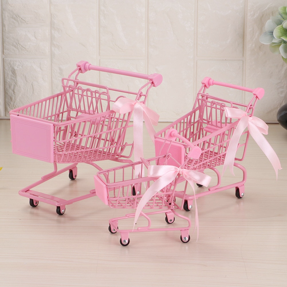1PC Mini Shopping Cart Iron Small Desktop Photo Props Storage Basket Sundries Holder Trolly for Shop Home