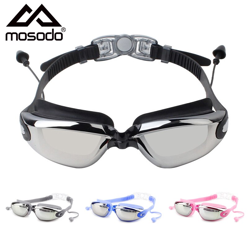Mosodo Schwimmen Brille mit Ohrstöpsel Anti-Nebel Einstellbare Schwimmen Gläser Männer Frauen Erwachsene Silikon Brillen Optische Tauchen Gläser