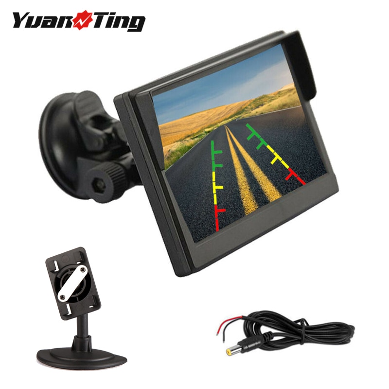 YuanTing-ecran de voiture, moniteur de recul en couleur LCD 5 pouces TFT, 12-24V pour caméra de sauvegarde de stationnement avec 2 supports en option