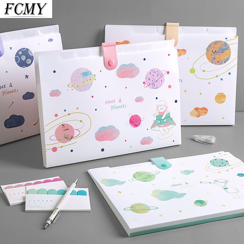 Cute Planet Plastic Portable File Folder Extension Receipt File Sorting Organizer Office Storage Bag Folders Filing Products