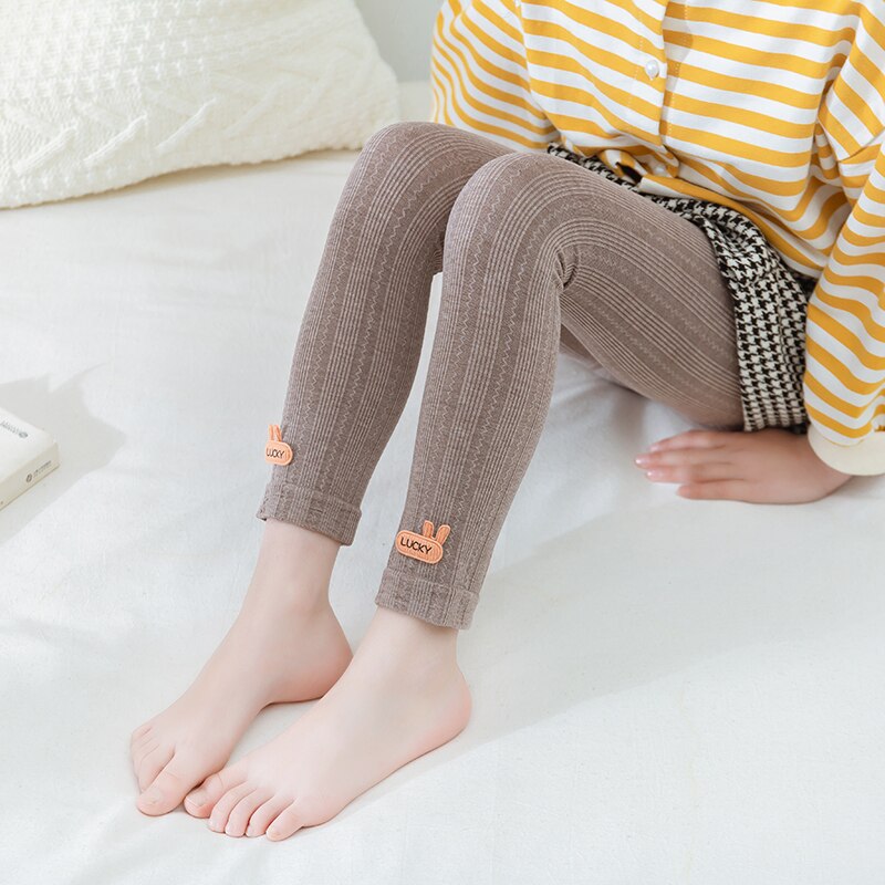 Pantaloni da bambina a forma di coniglio con bordo ondulato pantaloni autunnali elasticizzati primavera autunno leggings traspiranti in cotone sottile per bambini