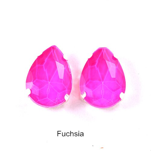 20 stuks 13 x 18mm glazen kleurrijke neon naai-strass steentjes met klauw die 's nachts glinsteren met ultraviolet licht voor kledingstukken  b1318: Fuchsia