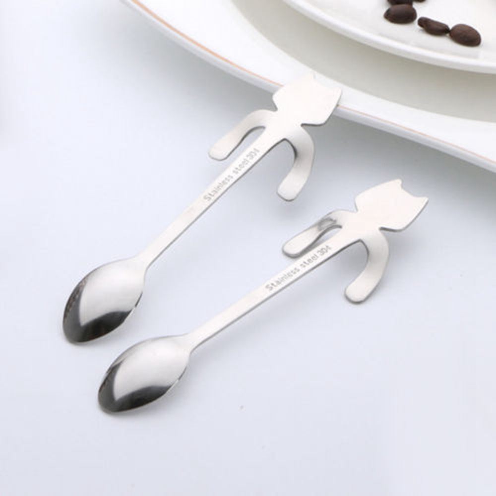 1 Piece Cute Cartoon Cat Spoon Long Handle Spoons Flatware Drinking Kitchen Gadgets Stainless Steel Tea Coffee Spoon