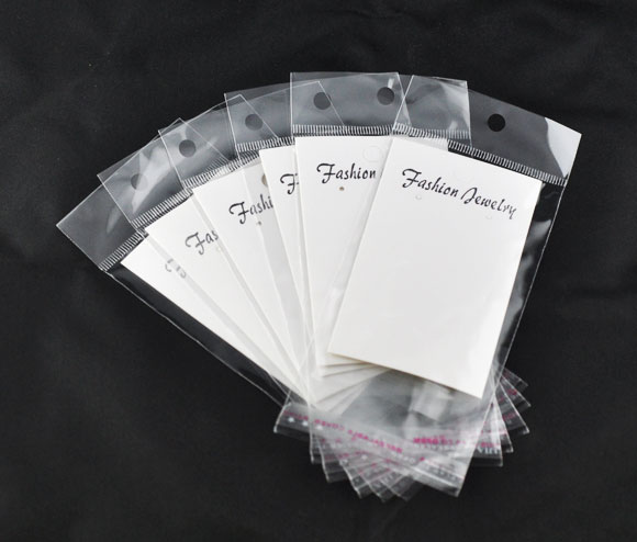 Doreenbeads Wit Oor Earring Haken Videokaarten (Met "Mode-sieraden" Print) w/Zelfklevend Tassen 88X50 Mm, Verkocht Per Pakket Van 15