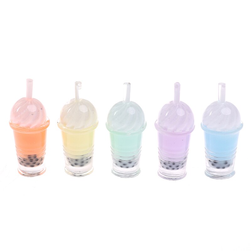 5pcs 1/12 Miniature Dollhouse Bubble Tea Model Ice-cream Drinks Pearl Milk Tea Doll Food Toy Accessories