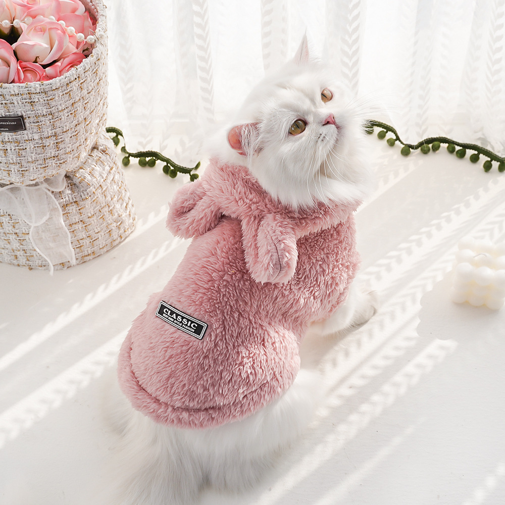 Oreille de lapin confortable coton polaire à capuche vêtements pour animaux de compagnie automne et hiver vêtements chat sweat à capuche chien vêtements fournitures