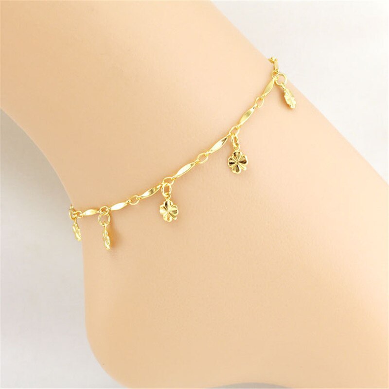 Anklets Gold Color Fortunate Four Leaf Clover Pendant Chain Anklet For Women Anklet/Girl Christmas: Four Leaf Clover-A