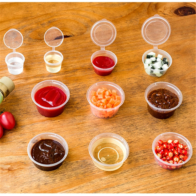 30 stks/set 30 ml 50 ml 100 ml Wegwerp Plastic Afhaalmaaltijden Saus Cup Containers Voedsel Doos met Scharnierende Deksels pigment Verf Doos Herbruikbare