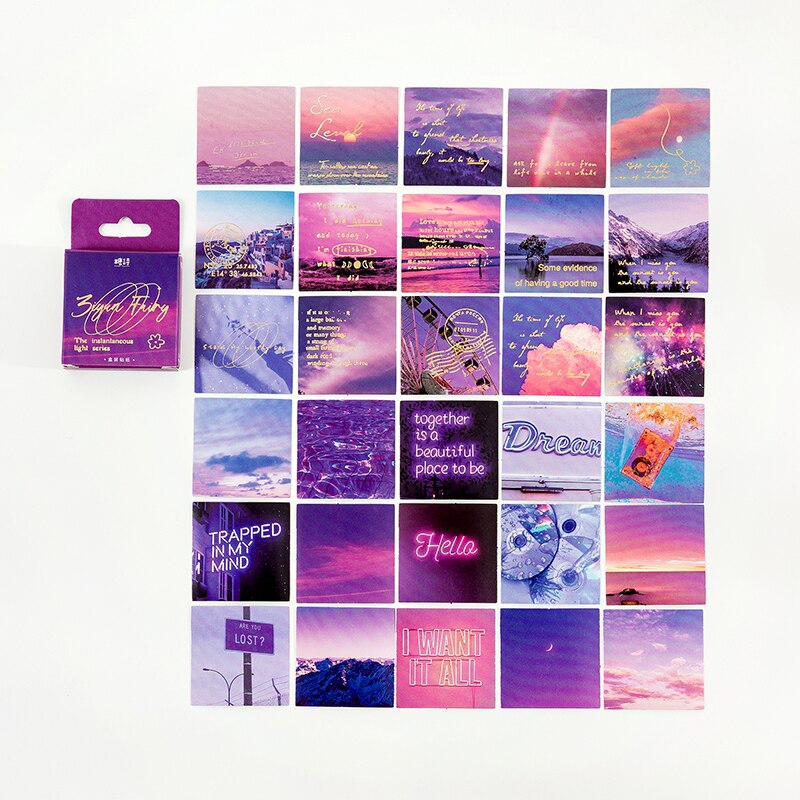 Pegatinas de paisaje romántico en caja, álbum de recortes, papelería creativa, Collage, diario de basura, pegatinas de decoración artística, 45 unids/lote: E