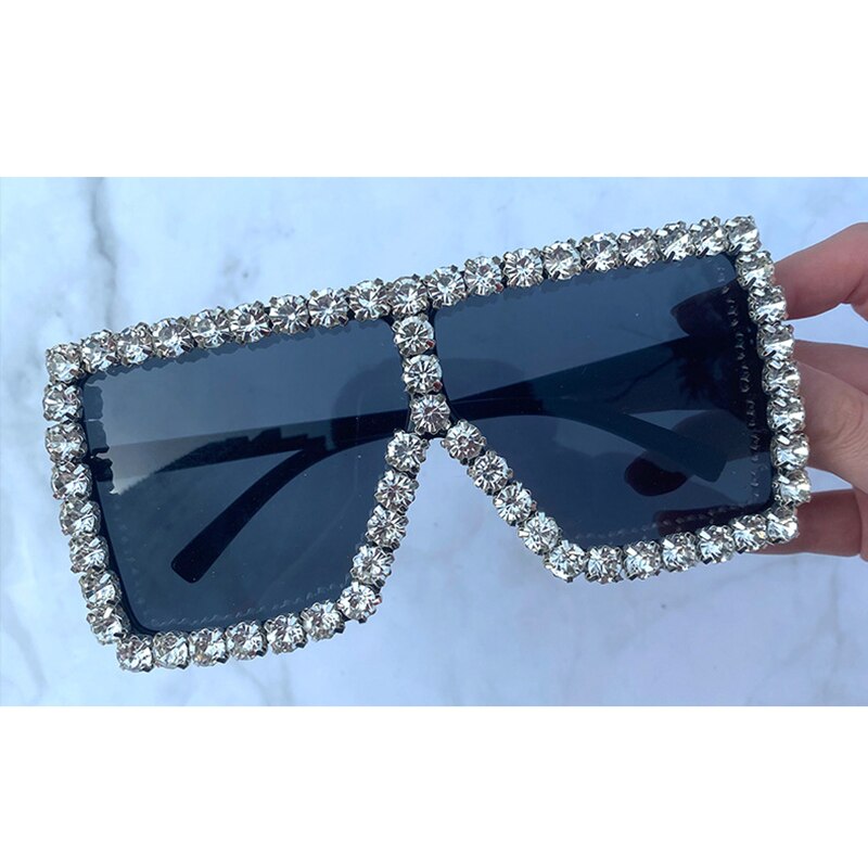 Overdimensionerede firkantede farverige diamantsolbriller kvinder stort stel luksus krystal solbriller til kvindelige rhinestone briller  uv400