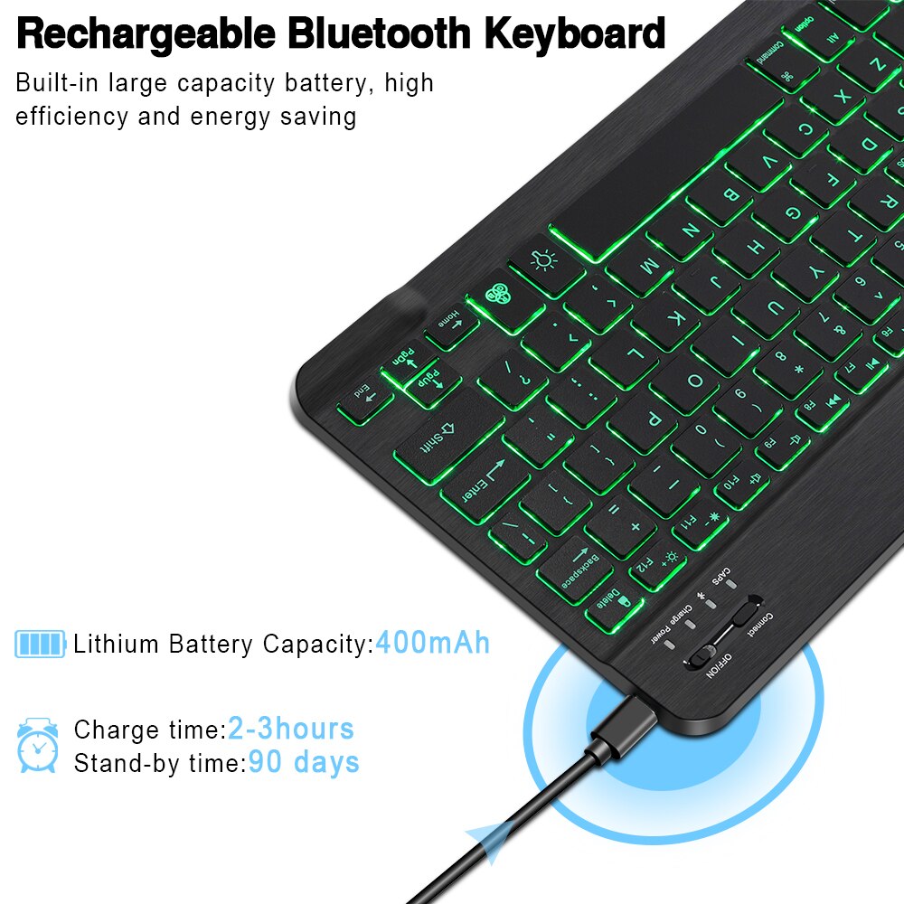 LED Bluetooth Keyboard Wireless RGB Keyboard And Mouse Spanish Mini Backlight Russian keyboard For Phone Tablet ipad pro 11