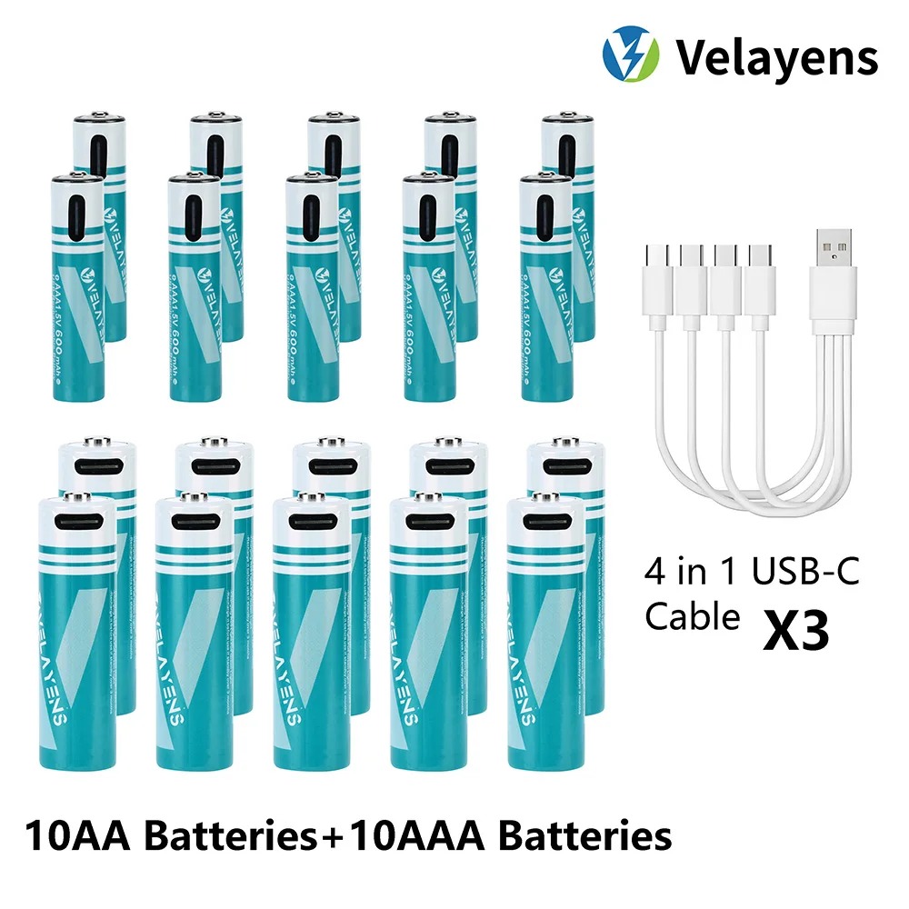 1.5V USB Rechargable Lithium Battery AA 2200mAh + AAA 600mAh Actual Capacity Fast Charging 2000+ Charge Cycles: Pink