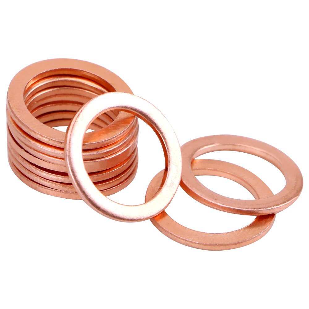 FORAUTO-Juego de arandelas de aplastamiento de cobre sólido, herramientas de sellado de aceite de tapón de sumidero para coche, camión, accesorios de sujeción de vehículo, 10x14x1mm, 10 unids/set