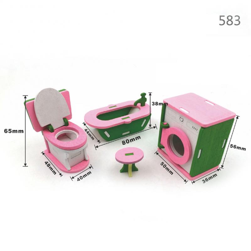 1 Set Cute Dollshouse Set Pretend Play Toy Educational 3D Doll House Miniature Wooden Furniture Simulation Dollhouse Accessory