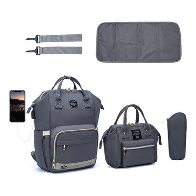 LEQUEEN – sac à dos à langer pour 3 personnes, sacoche de maternité, de voyage, multifonction, grande taille,: gray