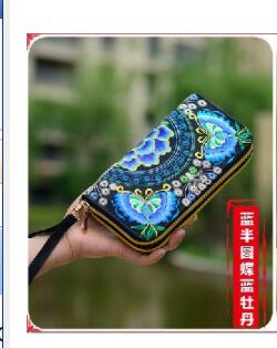 Flower Embroidered Wallet Purse Handmade Ethnic Flowers Embroidery Women Long Wallet Phone HandBag,Women Clutch: Style 2