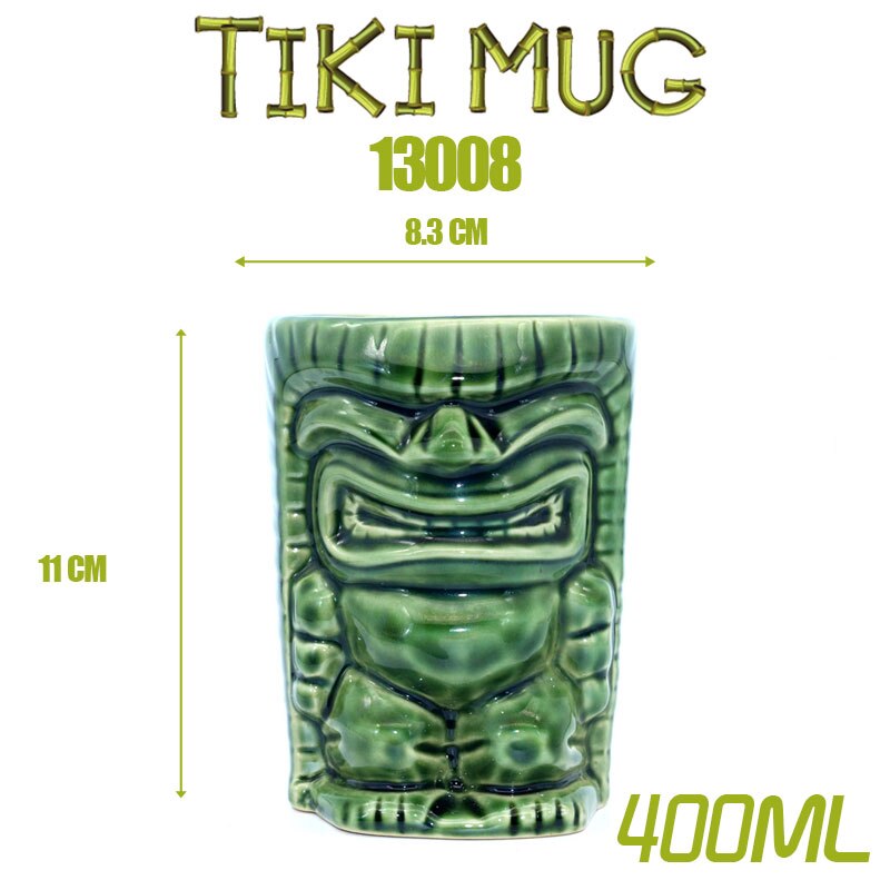 7 farver 400ml tiki kop gud billede vinglas keramik hawaiisk cocktail tiki krus bar drikkeredskaber med håndtag: 400ml grøn 3