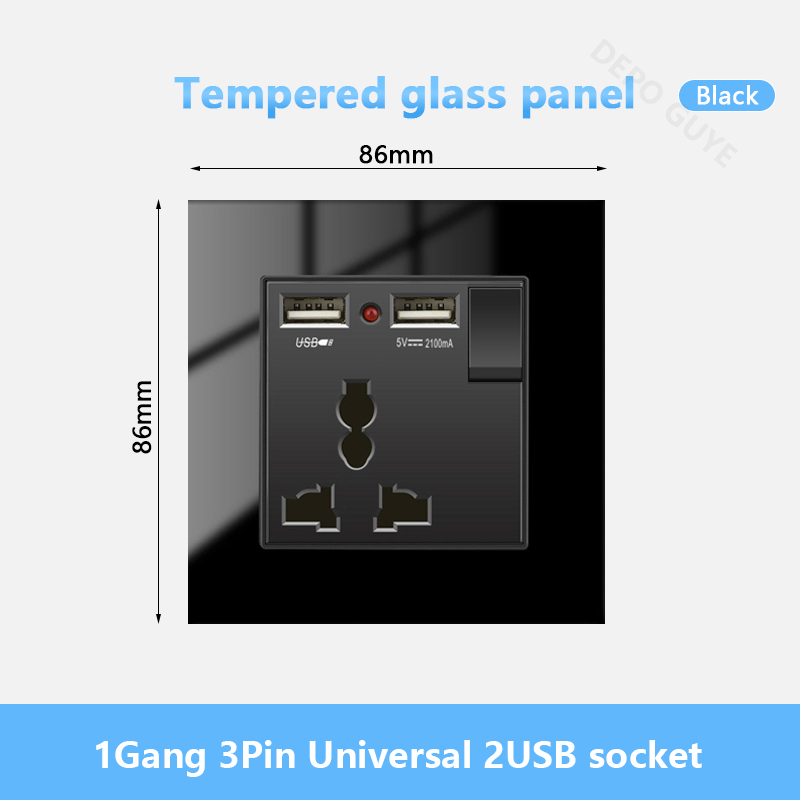 Universal Wall Socket 18W Type-C Fast Charging Plug Outlet,Glass Double 3-Pin Power Socket with DC 5V 3.1A Type-c USB Charger: GRAY