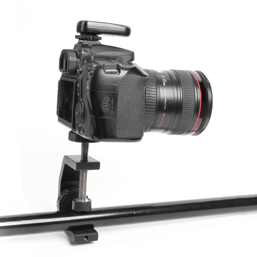 Cylindrical C-type Aluminum Alloy Q-shaped Desk Clamp Bracket Photography Studio Camera LED Flash Light Fixed Holder Black