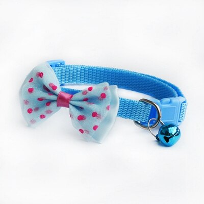 Verstelbare Polyester Halsbanden Pet Halsbanden Met Strik Klokken Charm Ketting Kraag Voor Kleine Honden Kraag Huisdier Accessoires: sky blue