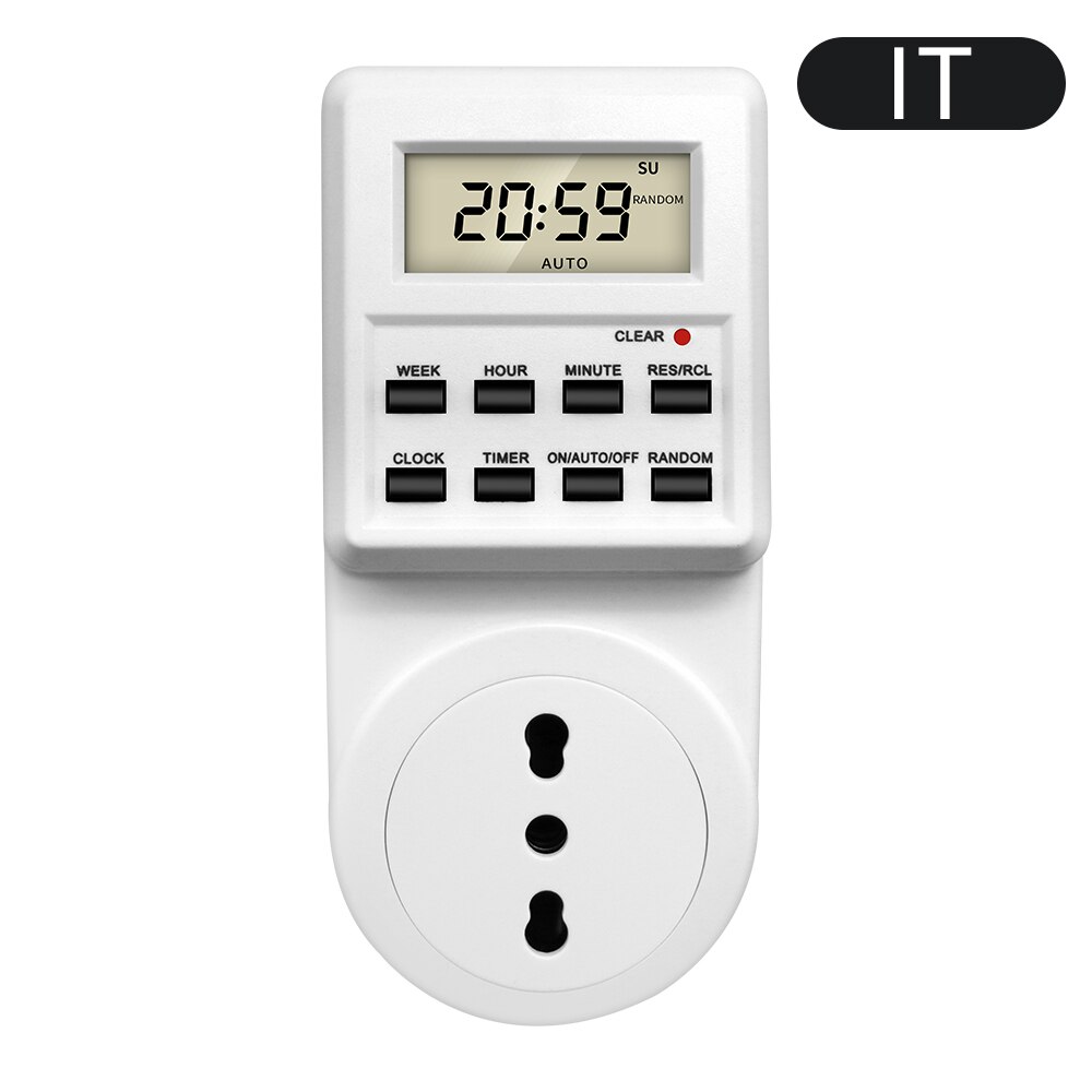 Electronic Digital Timer Switch Socket 24 Hour Cyclic Kitchen Timer Outlet Programmable Timing Socket EU UK AU US BR FR IT Plug: IT Plug