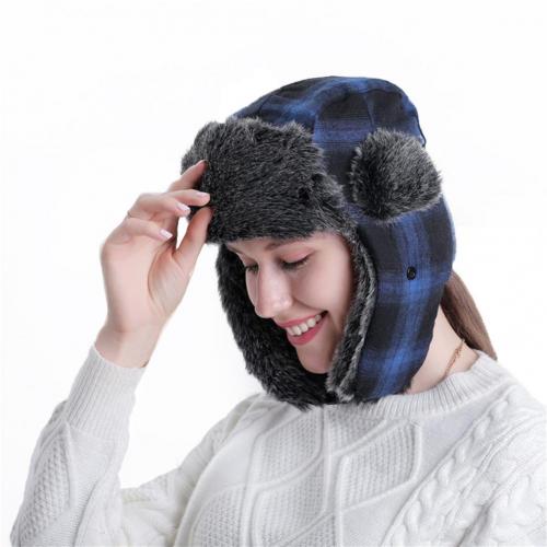 Bomber Hats For Women Men Modern Ear Warmer Thick Winter Lei Feng Plaid Trapper Hat for Cycling Winter Windproof Caps Black: Blue