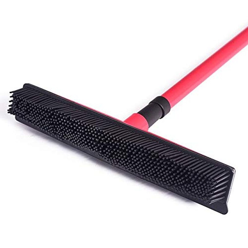 Long Push Rubber Broom Bristles Sweeper Squeegee Scratch Free Bristle Broom for Pet Cat Dog Hair Carpet Hardwood Windows Clean