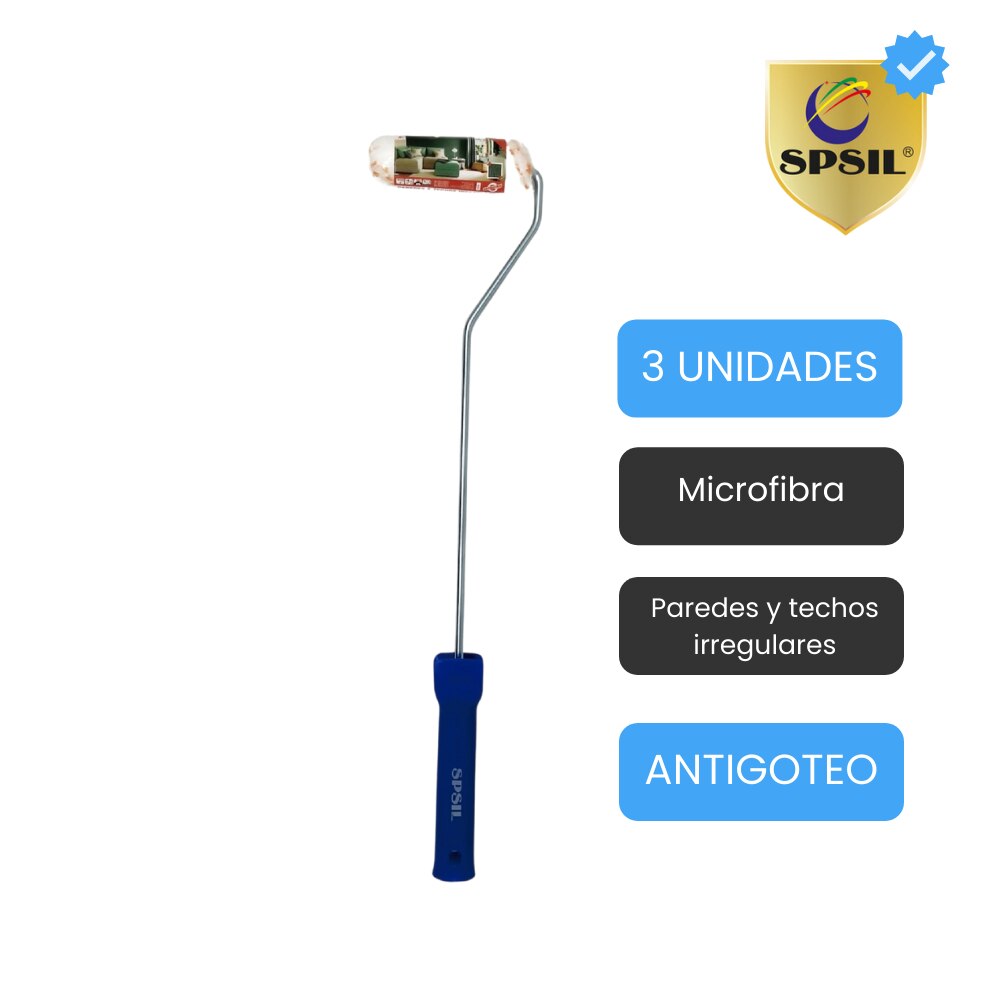 Spsil - Rodillo pintura de Microfibra PREMIUM, Especial para pintar paredes y techos Irregulares, 10.5cm x 16mm, Mango ergonómico de plástico, Diferentes tamaños, Pack de 3 rodillos, , en 48 horas