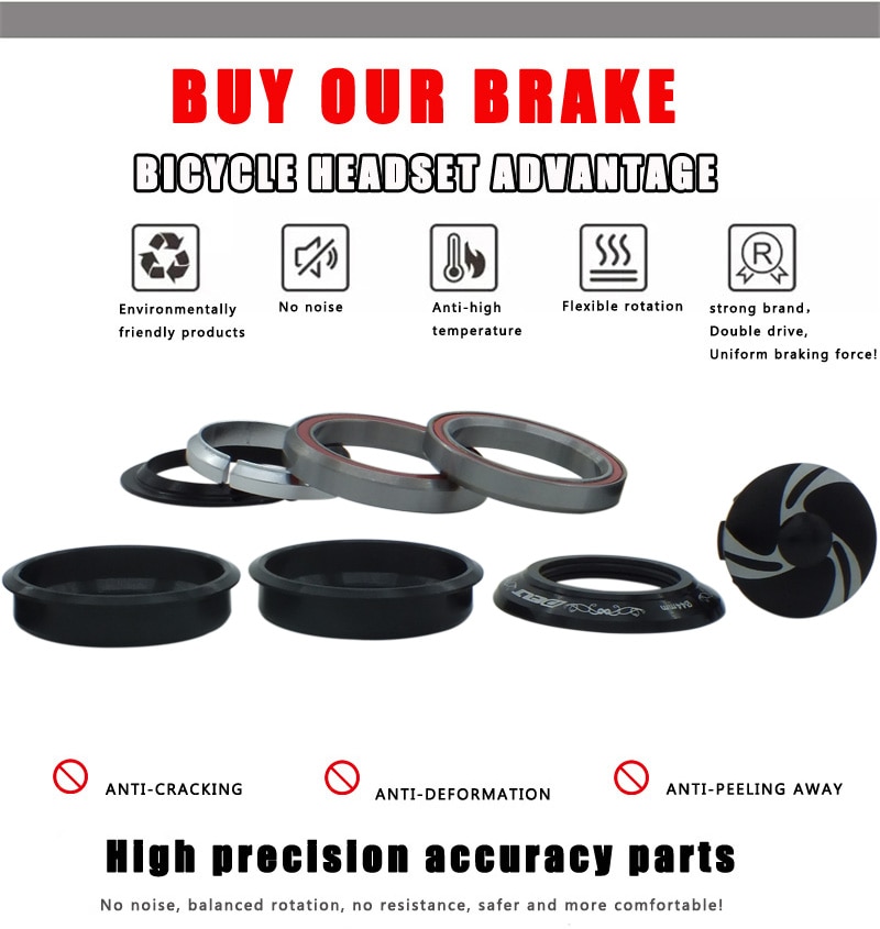 Bicycle Headset for MTB Mountain Urban Bike BMX Road Cycling Threadless 28.6mm (1-1/8" ) 44 X 30mm 2 Bearings Accessories