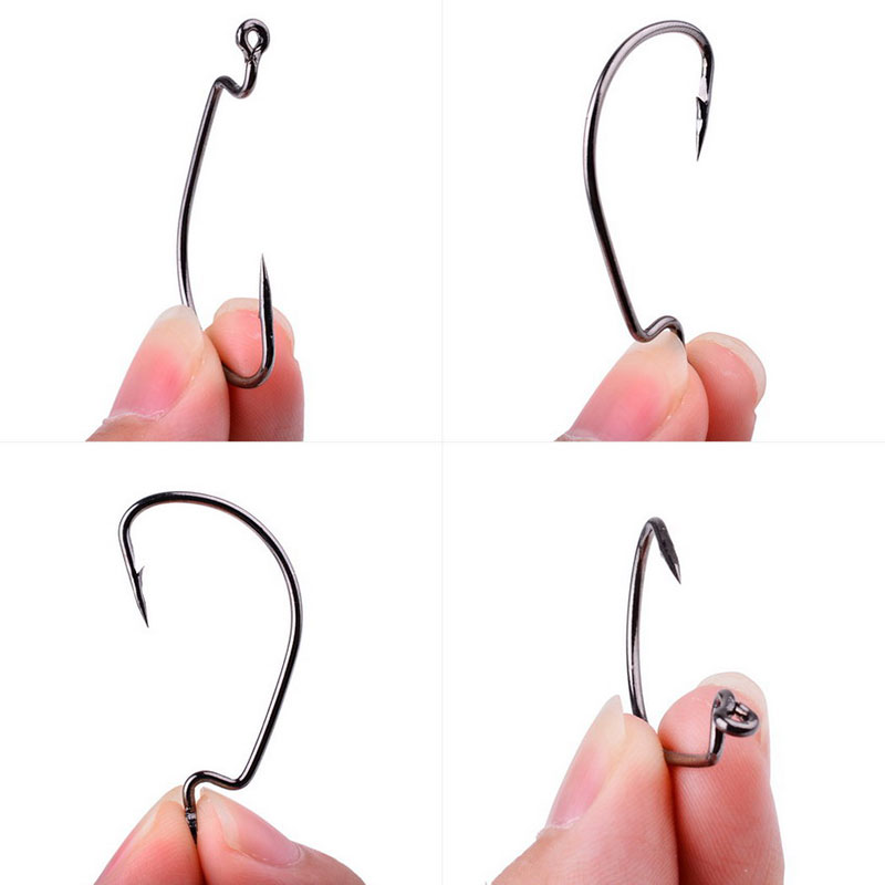 JYJ 100 pièces beaucoup d'hameçon de pêche offset, # 5/0 # 1/0 # 1 ... # 8 toutes tailles d'acier à haute teneur en carbone pour appâts à ver souple avec de grands yeux