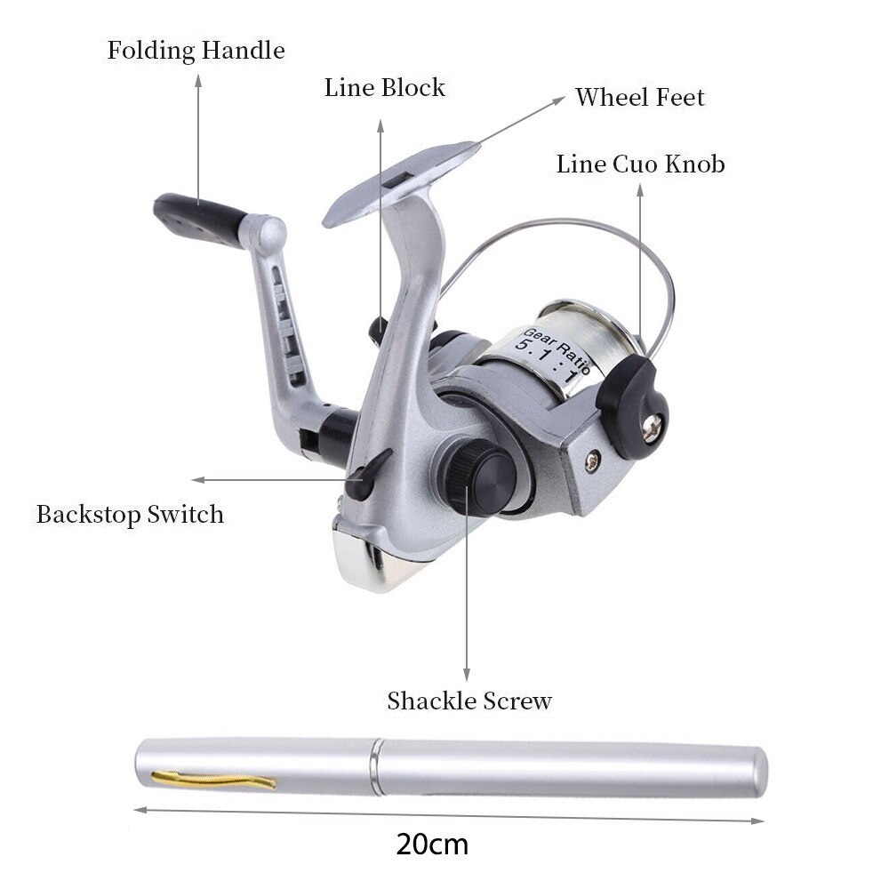 Mini pen uiterlijk vishengel draagbare roterende wiel vishengel 1 stuk winter outdoor vishengel visaccessoires&