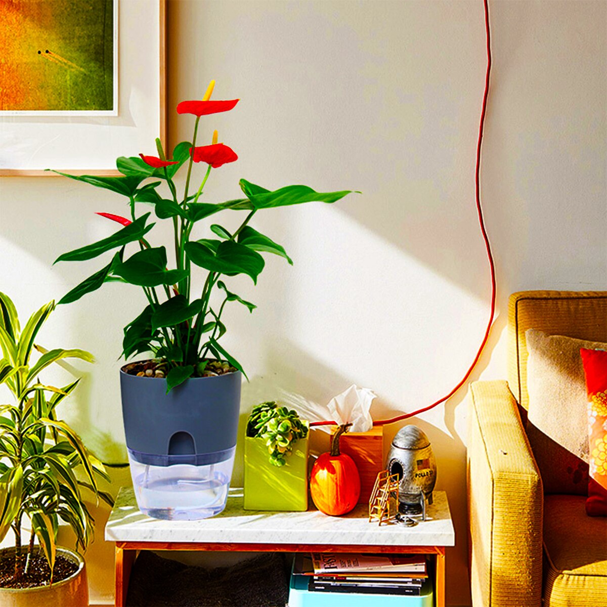 2 Layer Watering Planter Lazy Self Watering Pot Automatic Succulent Container for Flower Plant Indoor Supplies White Gray