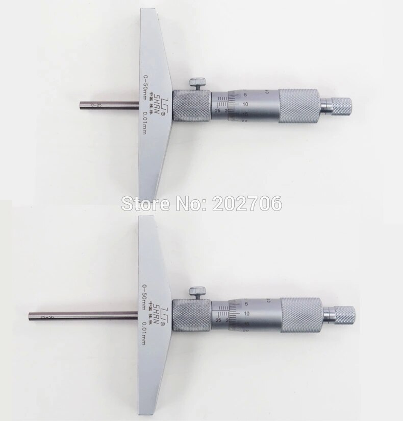SHAN brand 0-50mm 0.01mm Depth Micrometer Gauge Gage Tool Stainless Steel Metric Micrometers Gauge