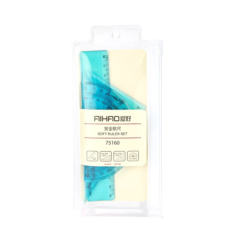 Soft Flexible Geometry Ruler Set Maths Drawing Compass Stationery Rulers Protractor Mathematical Compasses for School: Blue