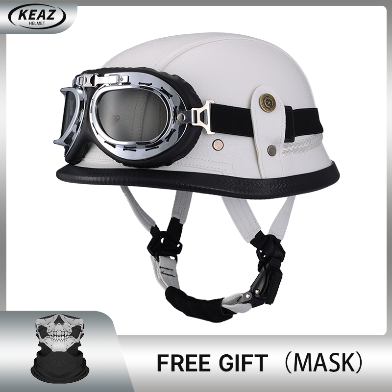 Casque demi-visage en cuir de Style allemand pour moto, prix d'usine, Cap1/2 approuvé par le DOT, casques + lunettes à visage ouvert