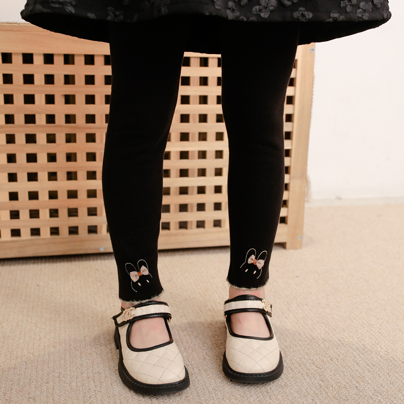 Leggings gruesos de lana de Alpaca para niña, pantalones largos de dibujos animados de conejo, ropa de invierno, 2 a 10 años