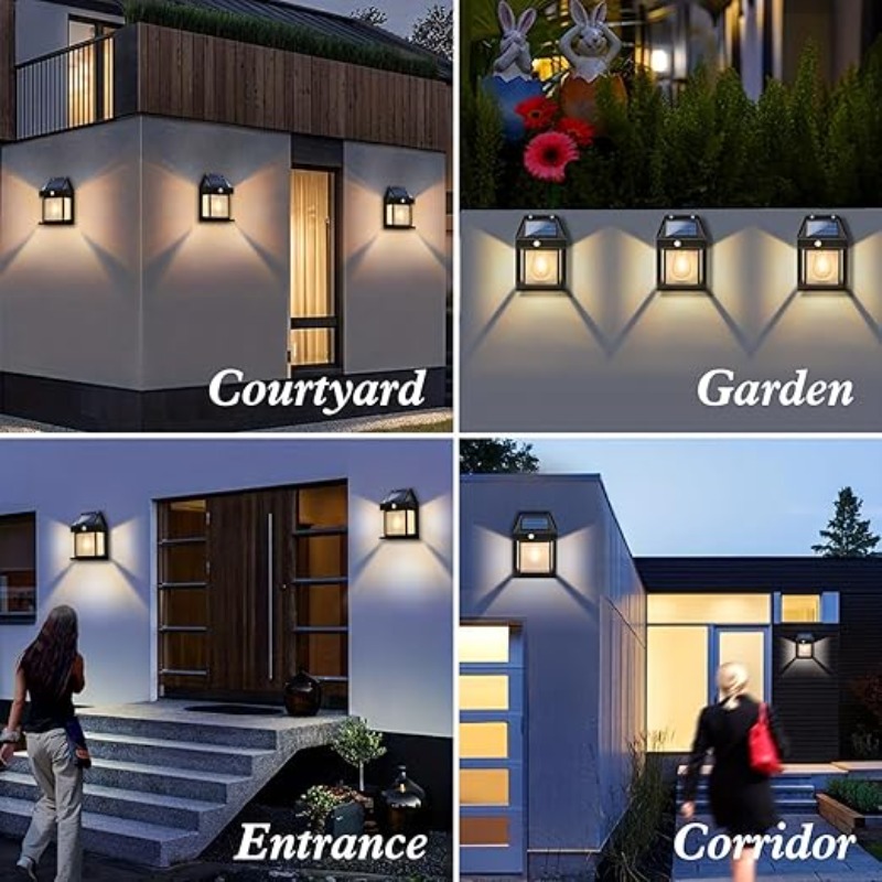 1/2/4 Solarnych Lamp Ściennych Zewnętrznych Ogrodowych z Czujnikiem Ruchu IP65 Wodoodpornych na Gank, Balkon, Taras, Garaż, Ogrodzenie, Dziedziniec
